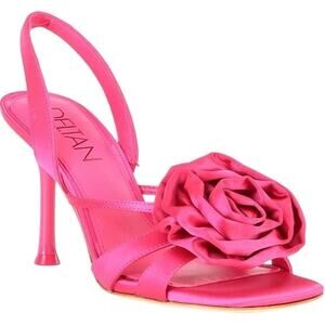 Deltan Women's Izzie Satin Flower Detailed Dress Sandals Hot Pink Size 6.5M NWOT